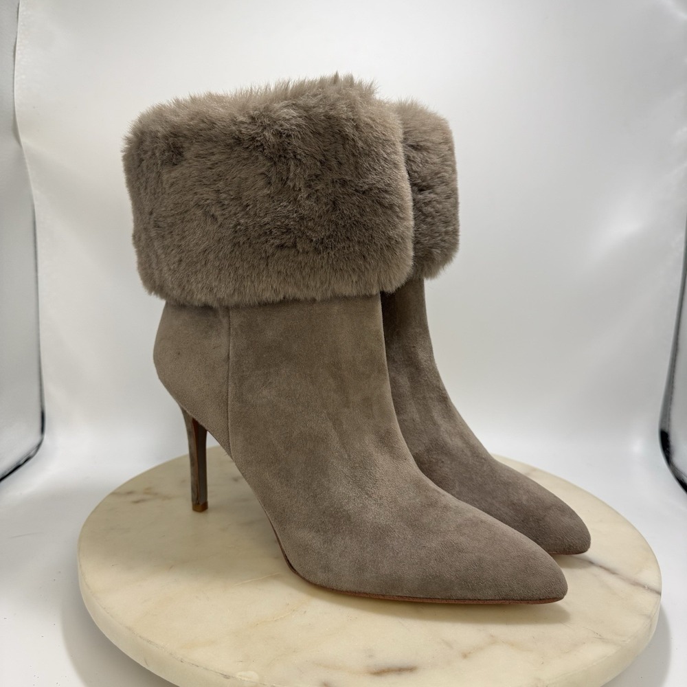Sam Edelman OLEANA Heeled Booties Size 9 Gray Faux Fur Real Suede Boots